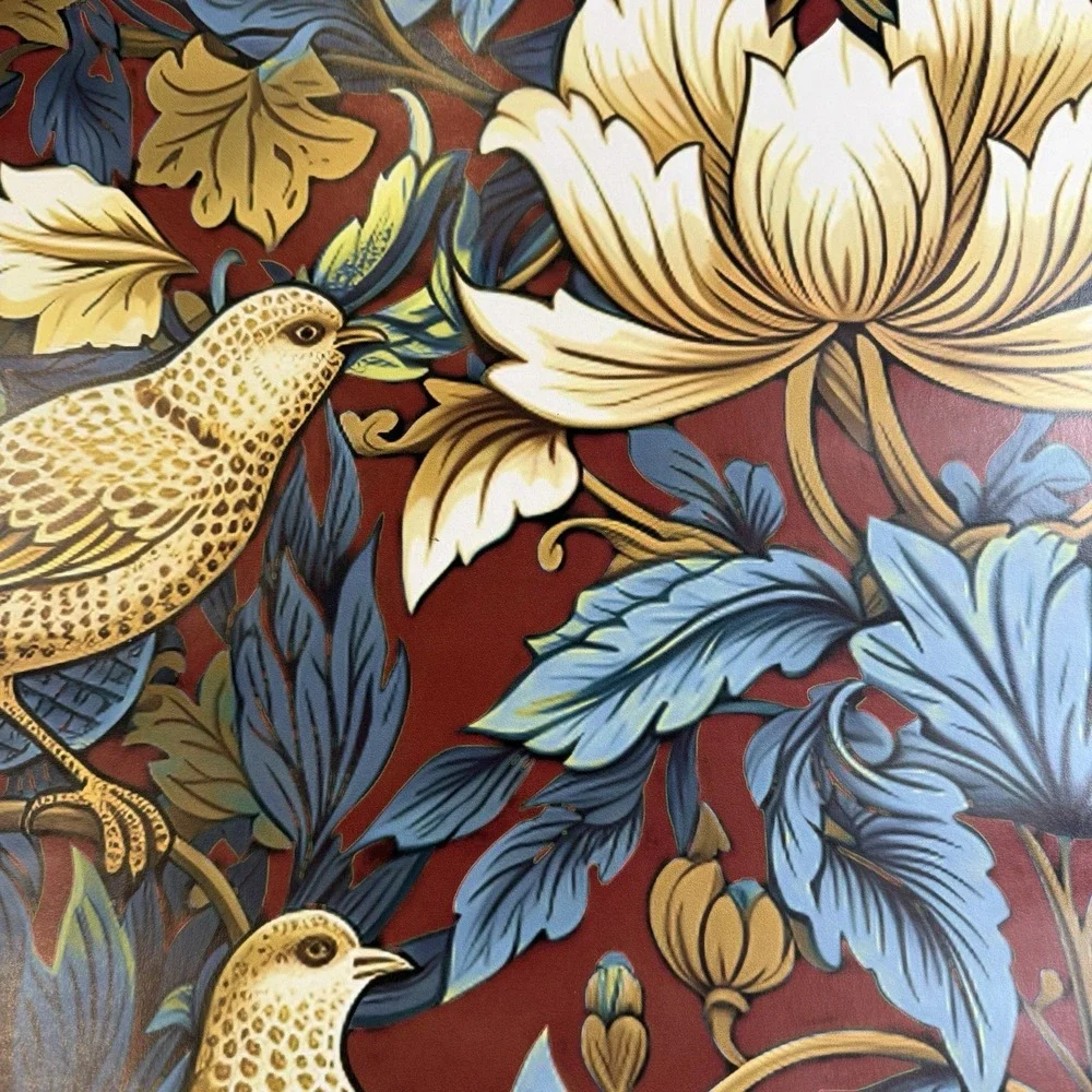 Spoonflower Wallpaper Prepasted 11 Rolls 2' X 9'‎ William Morris Bird Red Blue